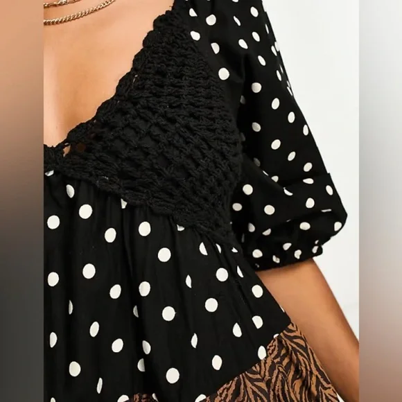 ASOS DESIGN crochet tiered babydoll mini dress in mixed animal - Picture 3 of 15